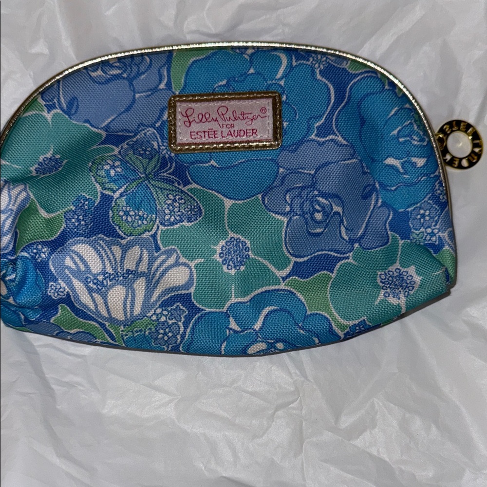 Lilly Pulitzer Blue and Green Floral Cosmetic Bag
